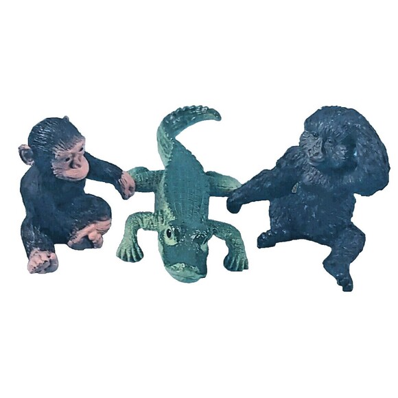 Safari Ltd Alligstor, Gorilla & Chimpanzee Small Animal Figures 1.5" Set Of 3 - Picture 1 of 16
